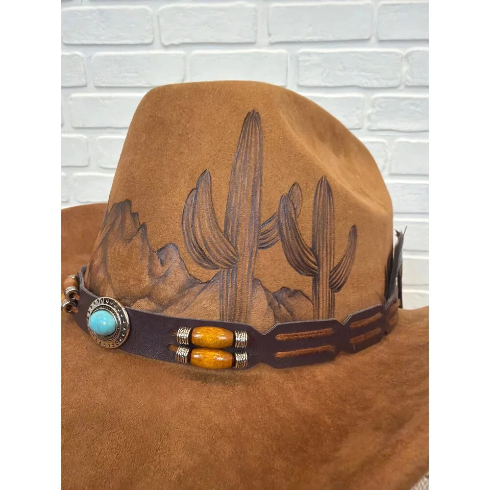 Sun Kissed Fedoras Cowgirl Hat Rust Hand-Painted Desert Western One Size